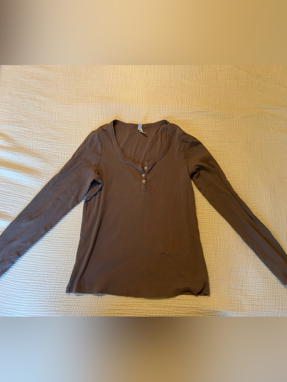 Pact Women's Long-Sleeve Henley Top in Brown